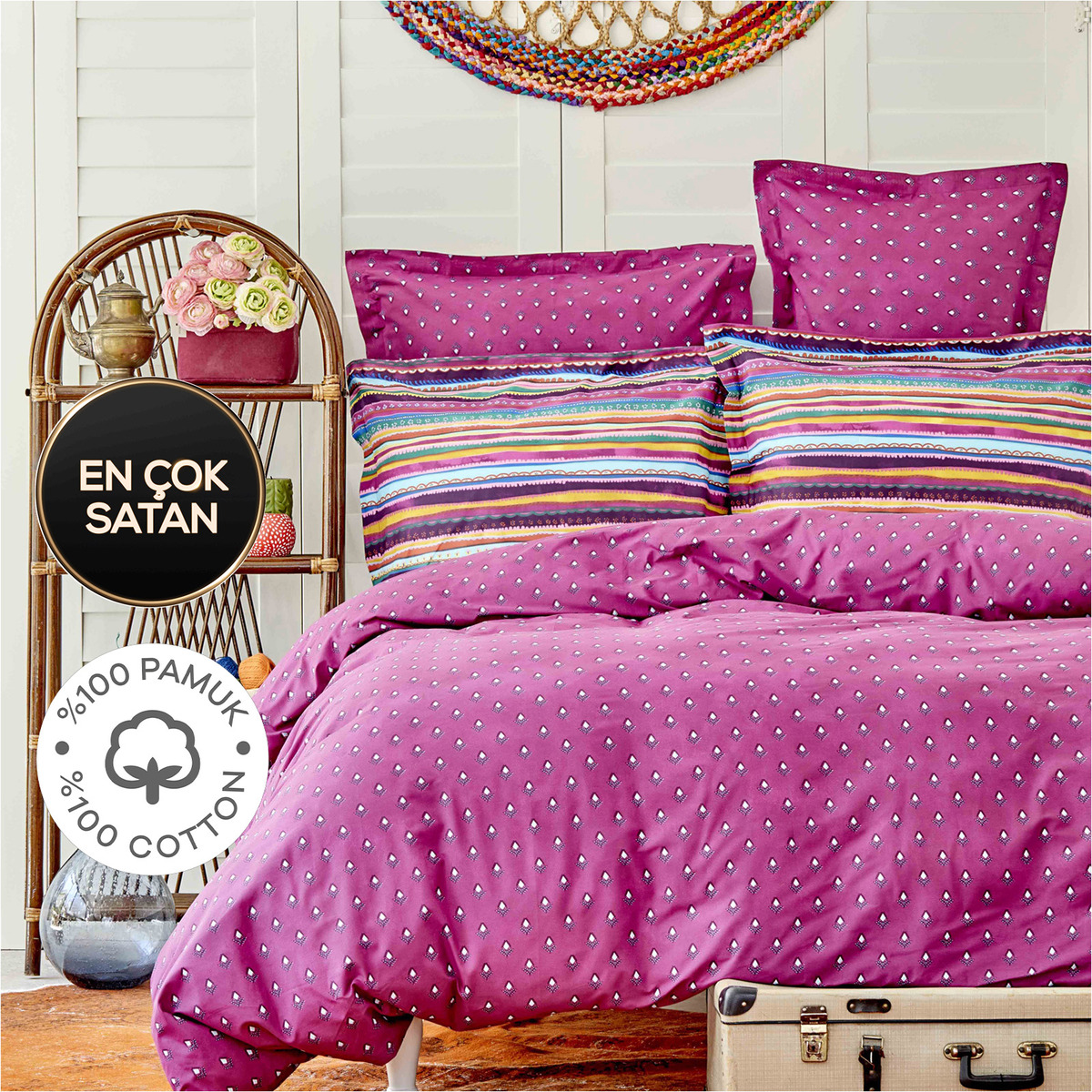 % 100 Pamuk Çift Kişilik Pike Hediyeli Nevresim Takımı