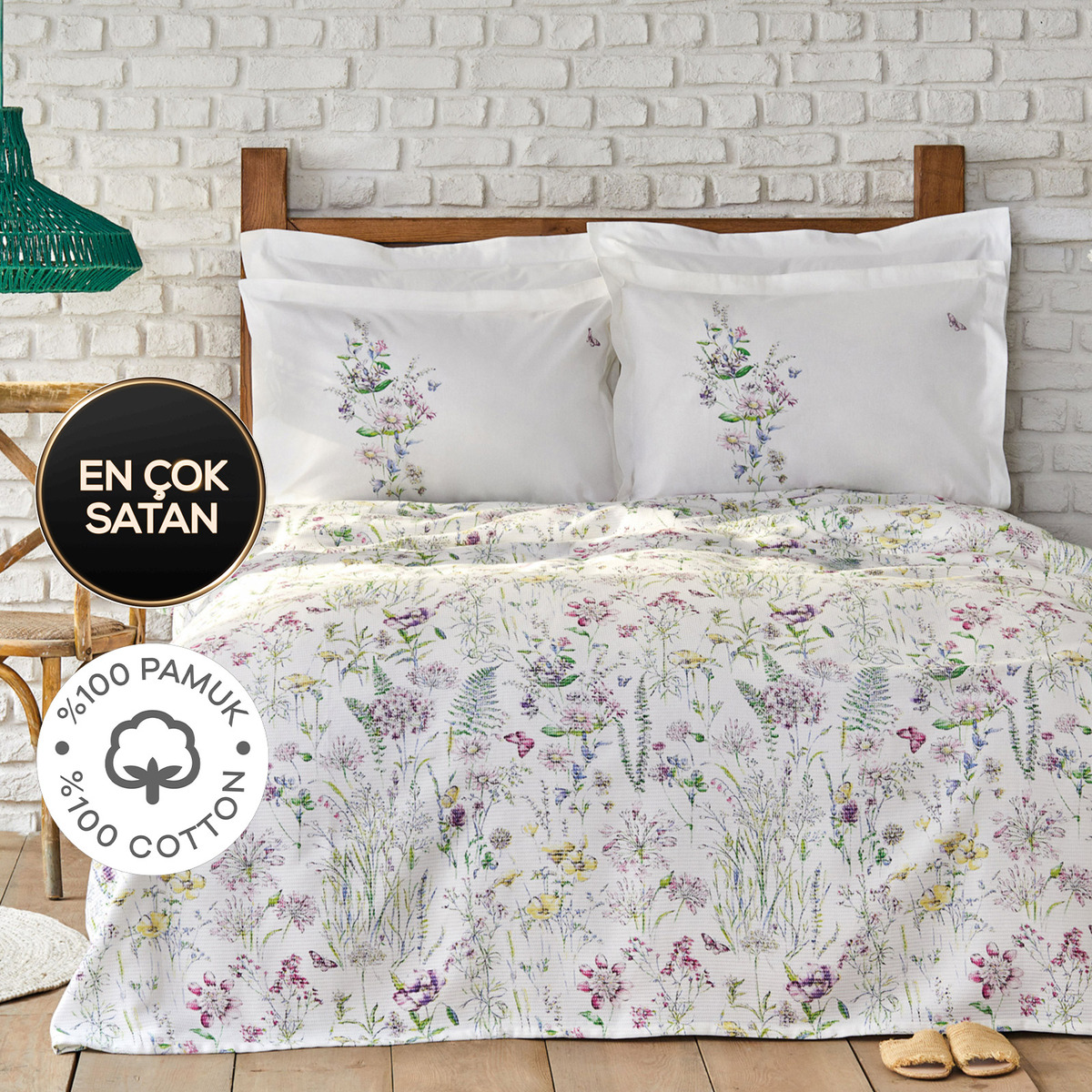 % 100 Pamuk Çift Kişilik Pike Hediyeli Nevresim Takımı